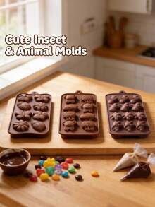 8-Cavity 2/3pcs Set Silicone Mold Animal Insect Dinosaur Multi-Style Creative Design Silicone High-Quality Kitchen Tool, Multi-Functional Heat-Resistant Non-Stick Easy-Release Easy-Clean Reusable Mold, Homemade Dessert Durable Kitchenware Suitable For Chocolate, Candy, Ice Cubes, Pudding And Cake Decoration Animal & Insect Shaped Baking Mold - 查看 2