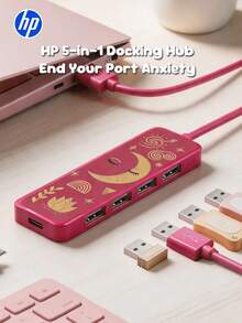 HP DHC-CT100D 4-In-1 Type-C Docking Station, 4K HDMI Projection, PD Fast Charging, USB 2.0 Hub Adapter, Converter Compatible With Apple MacBook & All Type-C Laptops, Rose Red - View 2