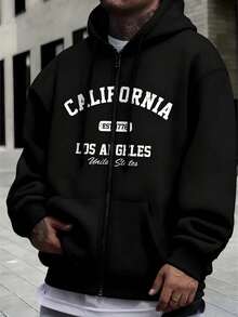 Men's Long-Sleeved Hoodie With Thermal Lining, Featuring A Print Of Forest Camping Elements And Outdoor Landscapes, Autumn/Winter - 杏色 - 查看 1