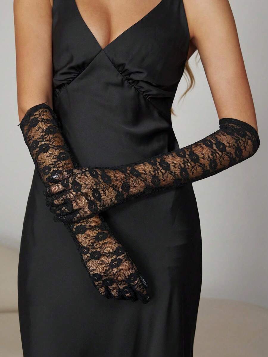 1 Pair Women's Rose Lace Evening Dress Long Sleeve Covers