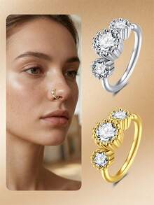 Nose Rings 20G Nose Rings Hoops,Stainless Steel Nose Rings Nose Piercing Jewelry Round CZ Nostril Piercing Jewelry For Women Men - Small Opening - View 2