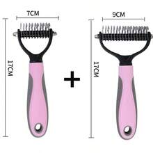 2-In-1 Pet Grooming & Deshedding Brush Set - Stainless Steel Dematting Comb & Deshedding Tool - Professional Pet Grooming Tool, Suitable For Long And Short Hair Pets - Effectively Removes Undercoat - Ergonomic Non-Slip Handle - Multicolor - View 11