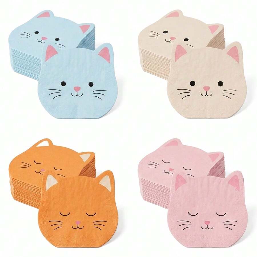 20/40/60 lembar Serbet Kertas Berbentuk Wajah Kucing Lucu, 4 Desain, Serbet Koktail Sekali Pakai 2 Lapis Motif Kepala Kucing Warna-warni, Cetakan Kucing Warna Macaron, Perlengkapan Makan Pesta Kucing Lucu Gaya Jepang, Dekorasi Pesta Ulang Tahun Bertema Kucing, Pesta Bayi dan Pesta Teh, 13*13 Inci - kucing - View 1