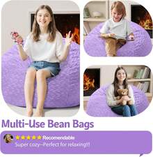 2-Leg Bean Bag Chair, Giant Bean Bag Chairs For Adults, Large Bean Bag Chairs With Memory Foam Filling, Large Bean Bag Chairs With Plush Cover - Gray - 紫色 - 查看 6