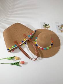 1 Sombrero Estilo Bohemio + 1 Bolso, Adecuado para Uso en Vacaciones - Ideas de color caqui - Ver 3
