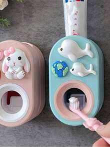 1pc Automatic Toothpaste Dispenser 3D Rabbit Cartoon Adhesive Bathroom Accessory Toothpaste Holder Wall-Mounted Drill-Free Toothpaste Squeezer Suitable For Bathroom Christmas/Halloween Gift! - A - View 1