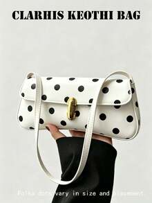 Tas Bahu Minimalis Motif Polka Dot PU, Bentuk Terstruktur Tahan Terhadap Keruntuhan dan Deformasi, Tali Bahu Lebar Terintegrasi Mengurangi Tekanan pada Bahu, Ruang Interior Dapat Menyimpan Kosmetik Kecil dan Dokumen Pribadi, Cocok untuk Pelajar, Pekerja Kantoran untuk Bepergian, Kencan Akhir Pekan, dan Jalan-jalan. - Putih - View 6