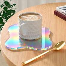 Posavasos de acrílico transparente y colorido, patrón asimétrico de nube con degradado aleatorio, resistente al calor y anti-quemaduras, adecuado para el hogar, la cocina, la mesa del comedor y el dormitorio, regalo perfecto para cumpleaños y graduación - Multicolor - Ver 1