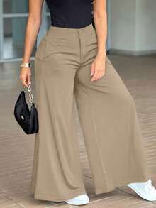 Pantalones anchos y sueltos de unicolor y casual para mujer, elegantes y minimalistas para la primavera - Rosa - Ver 1