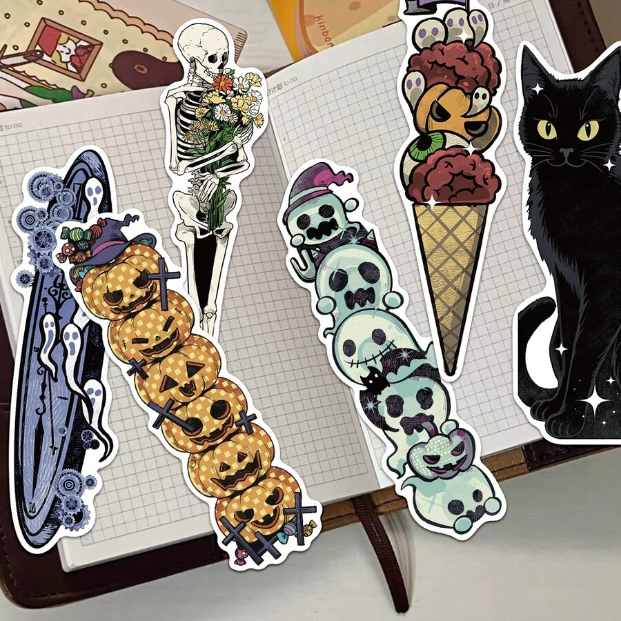 30 piezas de tarjetas de marcadores de libros de papel con formas vintage de Halloween, marcadores decorativos de páginas de libros para estudiantes y maestros, recompensas de aula, regalos de vuelta a la escuela, artículos de papelería duraderos, regalos de Halloween - Halloween retro - Ver 1