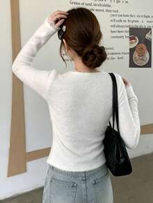 Soft Feminine Lace Patchwork V-Neck Knit Cardigan Women's Autumn/Winter Soft Fluffy Slimming Top - White - View 7