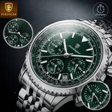 POEDAGAR 1PC Luxurious Men's Silver Stainless Steel Strap Luminous Waterproof Calendar Quartz Watch For Daily Business Birthday Festival Gift Souvenir - Multicolor - View 13