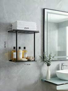 Double-Layer / Triple-Layer Towel Storage Rack, No Need For Drilling For Installation, Equipped With An Upper Storage Compartment And A Lower Hook, Suitable For Bathrooms, Toilets And Other Places,Bathroom Accessories,Room Decor,Bedroom Decor, - Black - View 8