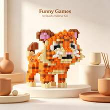 1128pcs Large Tiger Building Blocks Set, Creative Interlocking DIY Assembly Toy, Suitable For Adults And Teens, Party Games, Office And Home Decor, Durable Plastic Construction Kit - Blue and White - View 3