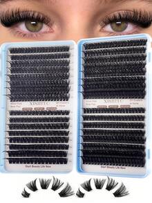 640/608pcs Eyelash Cluster Set DIY Eyelash Extension Kit Mixed 10-16mm Individual Eyelashes, Includes Eyelash Glue And Sealer, Eyelash Tweezers, Eyelash Brush, Fluffy Individual False Eyelashes Set, D-Curl Eyelash Clusters, DIY Eyelash Extension Kit, Waterproof Eyelash Glue, Eyelash Applicator, Dense False Eyelashes Set - Multicolor - View 3