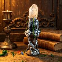 Handmade Transparent Quartz Crystal Cluster Decor, Vintage Tree Root Sculpture, Wiccan Altar Ornament, Bohemian Style Home Office Witchcraft Decoration, For - Multicolor - View 12