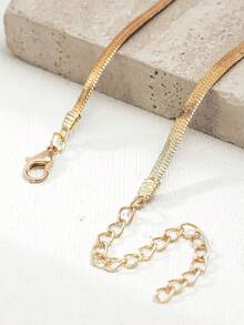 1pc Flat Chain Anklet, Minimalist Fashion Bare Chain, Chain Design, Flat Snake Chain Anklet, Beach Chain - Gold - View 3