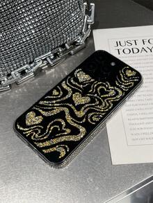 1pc Luxury Super Shiny Rhinestone Digital Phone Case, Heart-Shaped Phone Case, Mirror Decor Phone Case, Shockproof Phone Case, Compatible With IPhone 12/13/14/15/16/17 Series, Thanksgiving And Valentine's Day Surprise - Gold - View 2