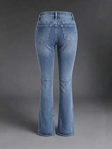 Nuevos jeans casuales de mujer con botones y bolsillos - Jeans de pierna recta de alta calidad, aptos para uso diario - Jeans de mujer talla grande vendidos de primavera - Azul - Ver 5