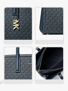 Michael Kors MK Laila 中號女款皮革托特包，休閒單肩包，經典通勤手提包，適合購物與旅行 - 寶藍色 - 查看 4