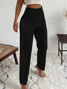 Women's Elegant Office Trousers With Pleated Side Pockets And A Slim Fit, Suitable For Casual Spring Wear - Hitam - View 1