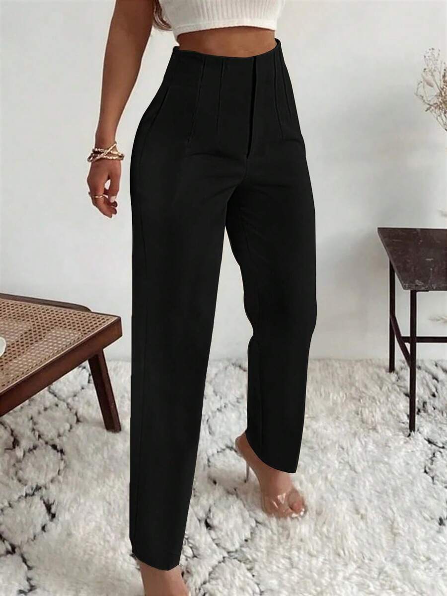 Women's Elegant Office Trousers With Pleated Side Pockets And A Slim Fit, Suitable For Casual Spring Wear - Hitam - View 1