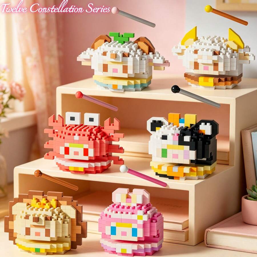 12 Zodiac Micro Particle Building Blocks Ornament 6 Styles Aries Taurus Gemini Cancer Leo Virgo Q Cute Mini Assembly Toy ABS Educational Stress Relief Desktop Collection Decor Parent-Child Interaction Focus Handmade Student Back To School Christmas Birthday Holiday Gift - Multicolor - View 1