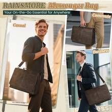 PU Laptop Messenger Bag 15.6 Inch, Waterproof Vintage Briefcase, Large Work Shoulder Bag For Office University Travel Computer - Wood Color - View 3