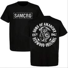 SAMCRO Sons Of Anarchy Redwood Original Skull Reaper Biker T-Shirt, Vintage Graphic Tee For Men, Clothing, Streetwear, Casual Wear - 黑色 - 查看 2