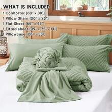 Zzlpp - 7 Piece Complete Duvet Set, Cream Tufted Bed In A Bag With Duvet And Sheets, All Season Boho Bedding Set With 1 Duvet, 2 Decorative Pillowcases, 2 - 鼠尾草綠 - 查看 5