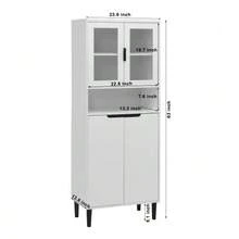 Tall Bookcase With Tempered Glass Door And Adjustable Shelf, 4 Doors, Lacquered MDF Furniture, Black, Storage For Living Room And Bedroom - White - View 5
