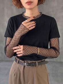 FLEXCHIC New Fashionable Elegant Solid Color Casual Versatile Ruched Waist T-Shirt, Suitable For Daily Wear, School, Beach, Vacation And Home Black - Black - View 1