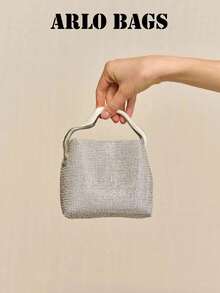Silver Metallic 3D Quilted Glossy Mini Square Handbag, Structured Shape Resistant To Softening And Deformation, Integrated Wave-Shaped Handle For Comfortable Grip, Zipper Closure With Compact Organized Interior, Suitable For Teachers Attending Evening Events, Moms Going To Parties And Shopping, And Short Trips For Storing Personal Makeup Essentials - Silver - View 3