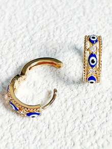 6pcs/Set European & American Niche Vintage Style Gold-Plated Water Drop Zirconia Metal Bead Evil Eye Multi-Style Combination Earrings For Women Music Festival Party Street Fashion - Multicolor - View 7