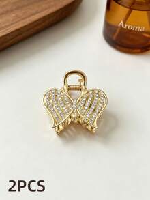 2 Stück süße elegante leichte Vintage Gold Strass Cut Out Blumen Herz Schleife Haarspangen für den Hinterkopf, Luxus Voll Strass Metall Haarspangen - Verschiedenfarbig - Übersicht 8