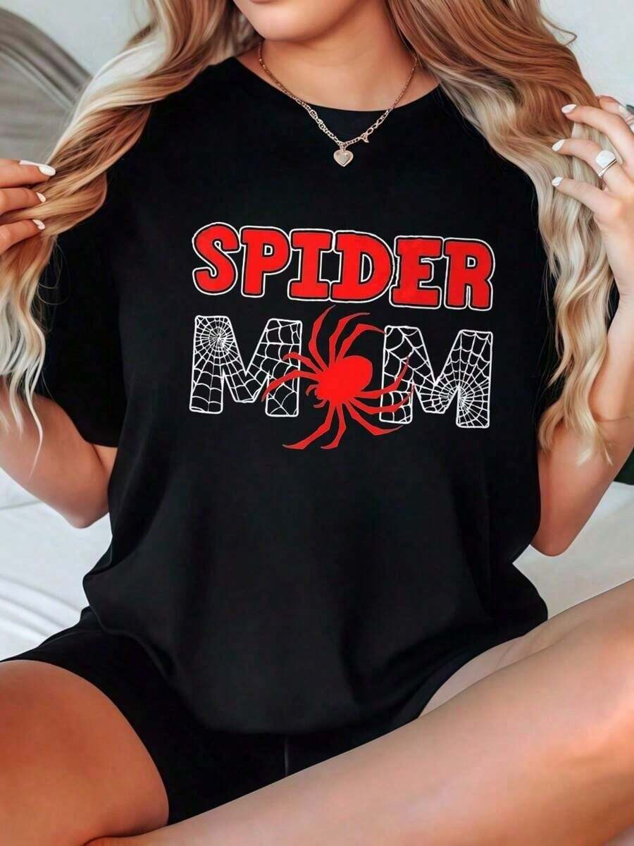 Women's Size Camisole, White Spider Mom Graphic Print, Casual Loose Fit, For Halloween Or Everyday Wear, Summer Camisoles, Graphic Camisoles, Outfits From 100% Cotton - 黑色 - 查看 1