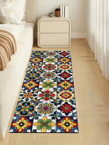 1pc American Style Colorful Vintage Tile Diatom Mud Kitchen Floor Mat, 3.5mm Rubber Non-Slip Bottom Oil-Resistant Wear-Resistant, Sponge Layer Water-Absorbent, Kitchen Bathroom Hallway Living Room Universal Foot Mat - View 8