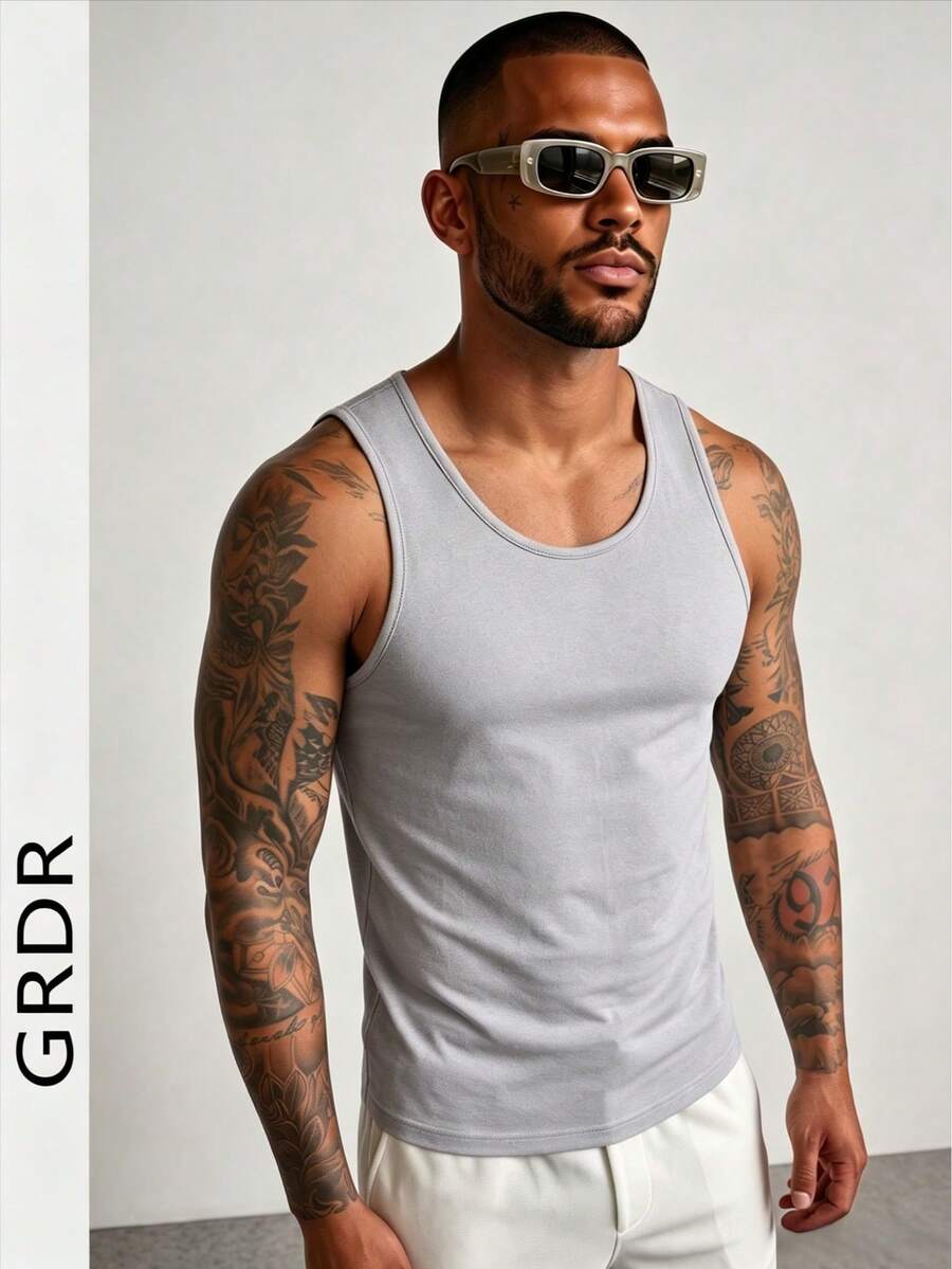 GRDR Men's Solid Color Sleeveless Vest, Suitable For Sports, Casual And Leisure