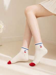 1/5 Pairs Women's Random Cartoon Cat Cherry Bow Solid Color Fashion Low-Cut Short Socks, Soft Comfortable Breathable Cute All-Season Versatile Preppy Style Minimalist Suitable For Daily Wear And Outings - Multicolor - View 4