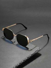 Men's Classic Square Sunglasses, Minimalist Metal Temple UV Protection Glasses, Suitable For Street Style - Multicolor - View 9