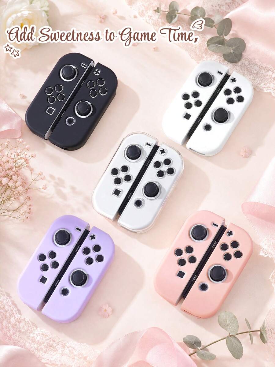 Switch Joy-Con 控制器保護殼 1 對 純色輕量防污防滑遊戲控制器套，易安裝拆卸不黏鍵，相容 Switch 控制器配件，女孩風粉色白色黑色紫色透明多色可選 - 查看 1