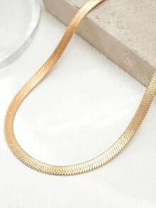 1pc Flat Chain Anklet, Minimalist Fashion Bare Chain, Chain Design, Flat Snake Chain Anklet, Beach Chain - Gold - View 2
