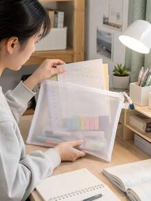 Transparent Mesh Zipper File Bag Organizer (3 Sizes), Waterproof Folder, Plastic Makeup Bag, Multi-Function File Organizer With White Edge, School Office Supplies Pencil Case Storage, Back To School Essential, File Organizer Gift Set, Suitable For Puzzles, Board Games, Multi-Function Travel Bag And Office Supplies (White),Back To School Season - Transparent Mesh File Bag - View 8