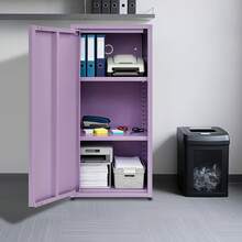 Armario de almacenamiento de 3 niveles, armario de almacenamiento con estantes regulables en altura, armario de almacenamiento metálico con una puerta. - Morado - Ver 1