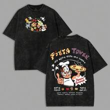 Camiseta de algodón con estampado de anime de la marca conjunta con el juego Pizza Tower, diseño retro casual de doble cara, unisex, corte holgado, moderna y de gran calidad, una elegante op - Negro - Ver 1