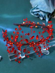 Shiny Red Rhinestone Bridal Headband Elegant Women's Headpiece Suitable For Wedding Party - Red - View 7