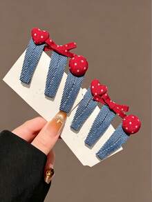 6/2pcs Polka Dot Heart Bow Hair Clips, Suitable For Daily Use - Multicolor - View 4