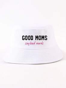 1件裝 時尚 GOOD MOMS SAY BAD WORDS 口號休閒漁夫帽 中性款 戶外旅行防曬顯臉小 可調節 百搭派對街頭風桶帽 - GOOD MOMS - 查看 31