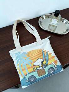 SNOOPY 1pc Cartoon Print Large Capacity Canvas Tote Bag, Casual One Shoulder Handbag, Suitable For Daily Commute, School, Ideal Gift For Birthday, Valentine's Day, Back To School, Graduation - View 7