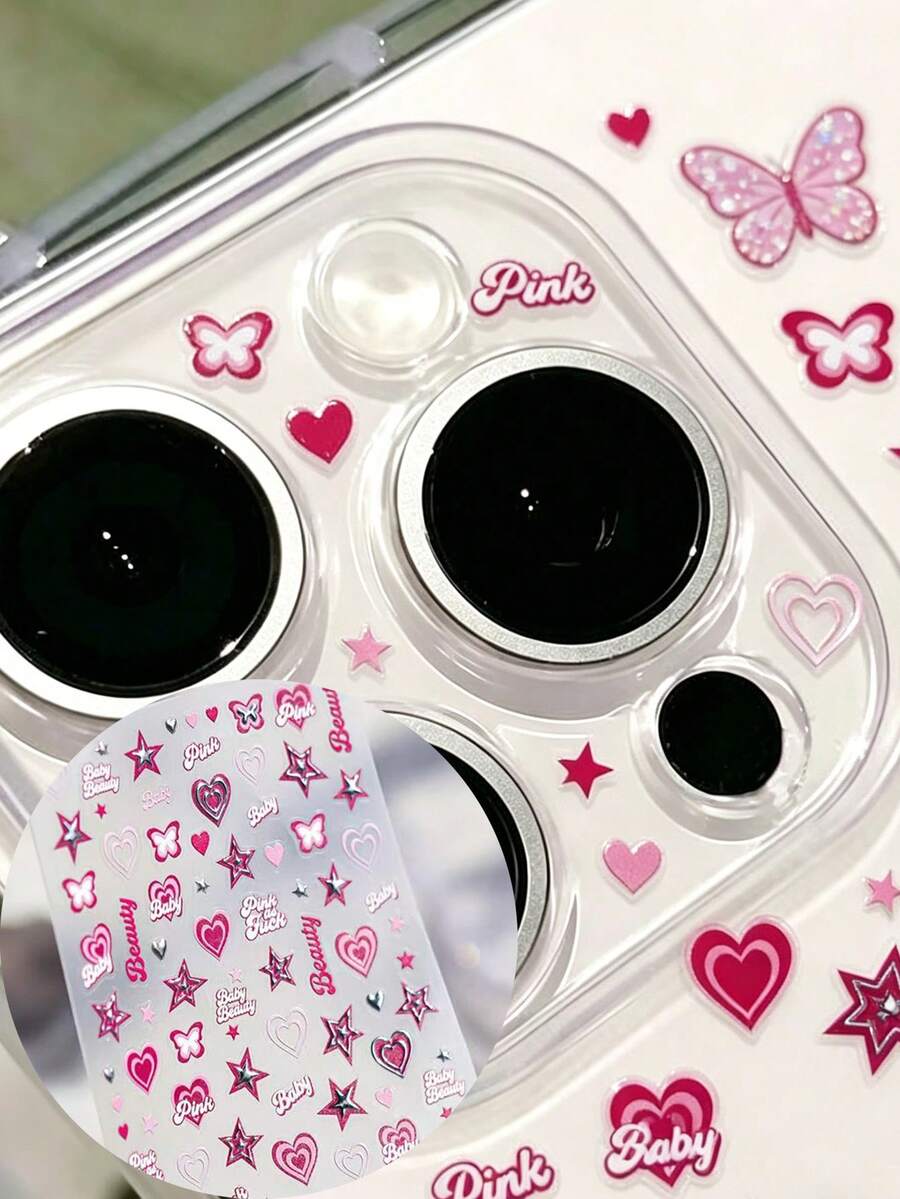 One-Piece Punk Chic Hot Girl Rose-Pink Polka Dot Heart Star Phone Decal Suitable For IPhone 11 Pro, 12 Pro, 13 Pro, 14 Pro, 15 Pro, 16 Pro, 17 Pro - Creative DIY Mirror Sticker. Unique Gift Idea, Self-Expression Decoration, Protective Film, Aesthetic Phone Accessory (Product For People Over 14 Years Old) - Multicolor - View 1